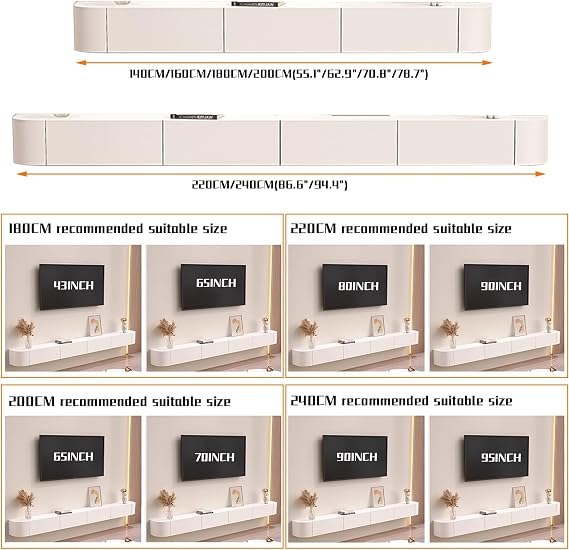 Wall-Mounted Floating TV Stand Entertainment Center with Storage Cabinet for Living Room, 160CM/62.9 Media Console, Modern Large TV Bench, Stylish Home Furniture Solution