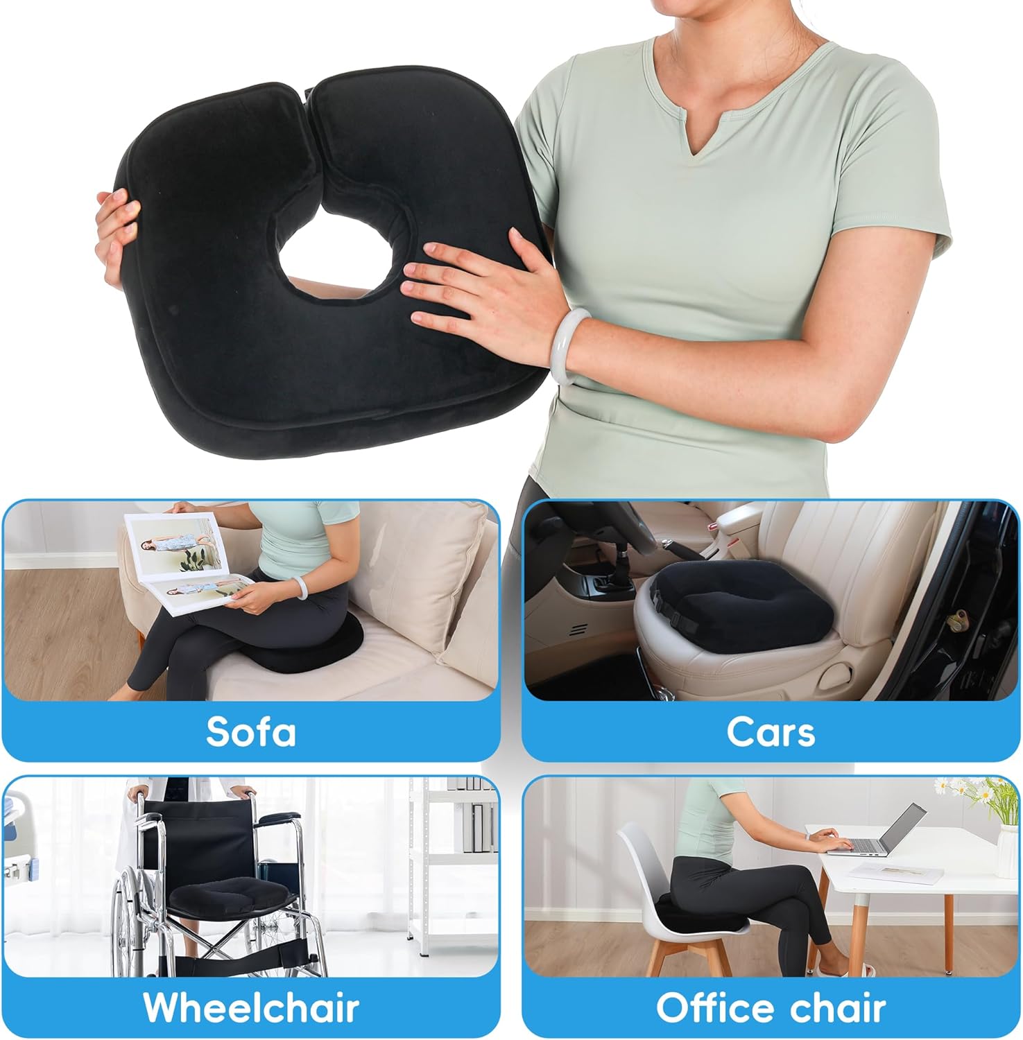 wefaner Donut Pillow Tailbone Pain Relief Bed Sore Pillow,Hemorrhoid Pillow,Butt Donut Cushion for Hemorrhoids,After Surgery,Pregnancy, Pressure Sores.
