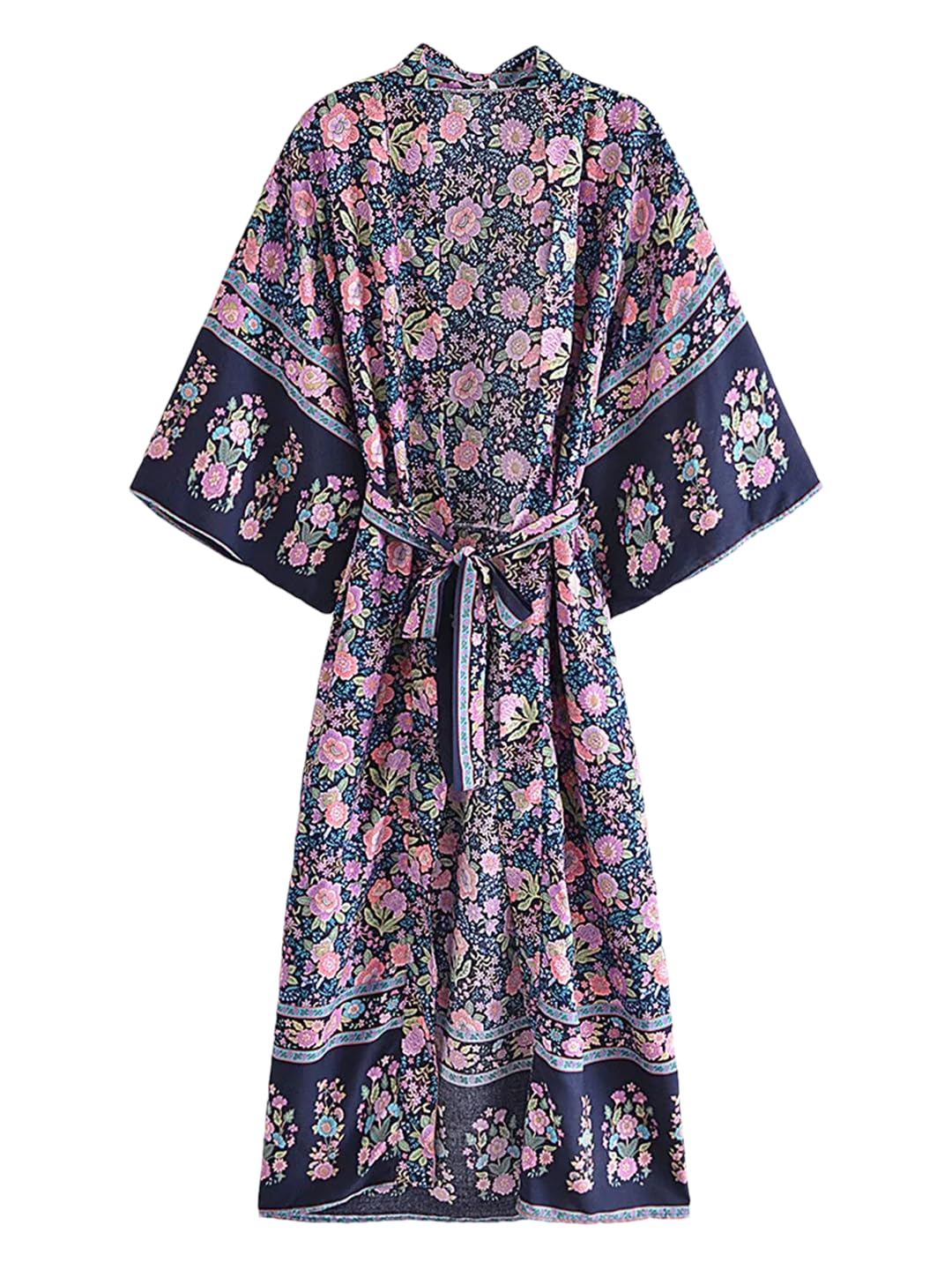 Disimlarl Kimono da donna con stampa floreale, stile bohémien, scollo a V, copricostume, maniche a pipistrello, bikini