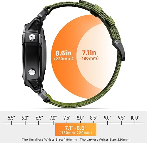 Vista 52 de Compatible con Garmin Fenix 7X/Fenix 6X/Fenix 5X/Fenix 8 2.008 in/5X Plus/6X Pro/7X Pro, correa de nailon Quickfit 26 para Tactix 7/Descent