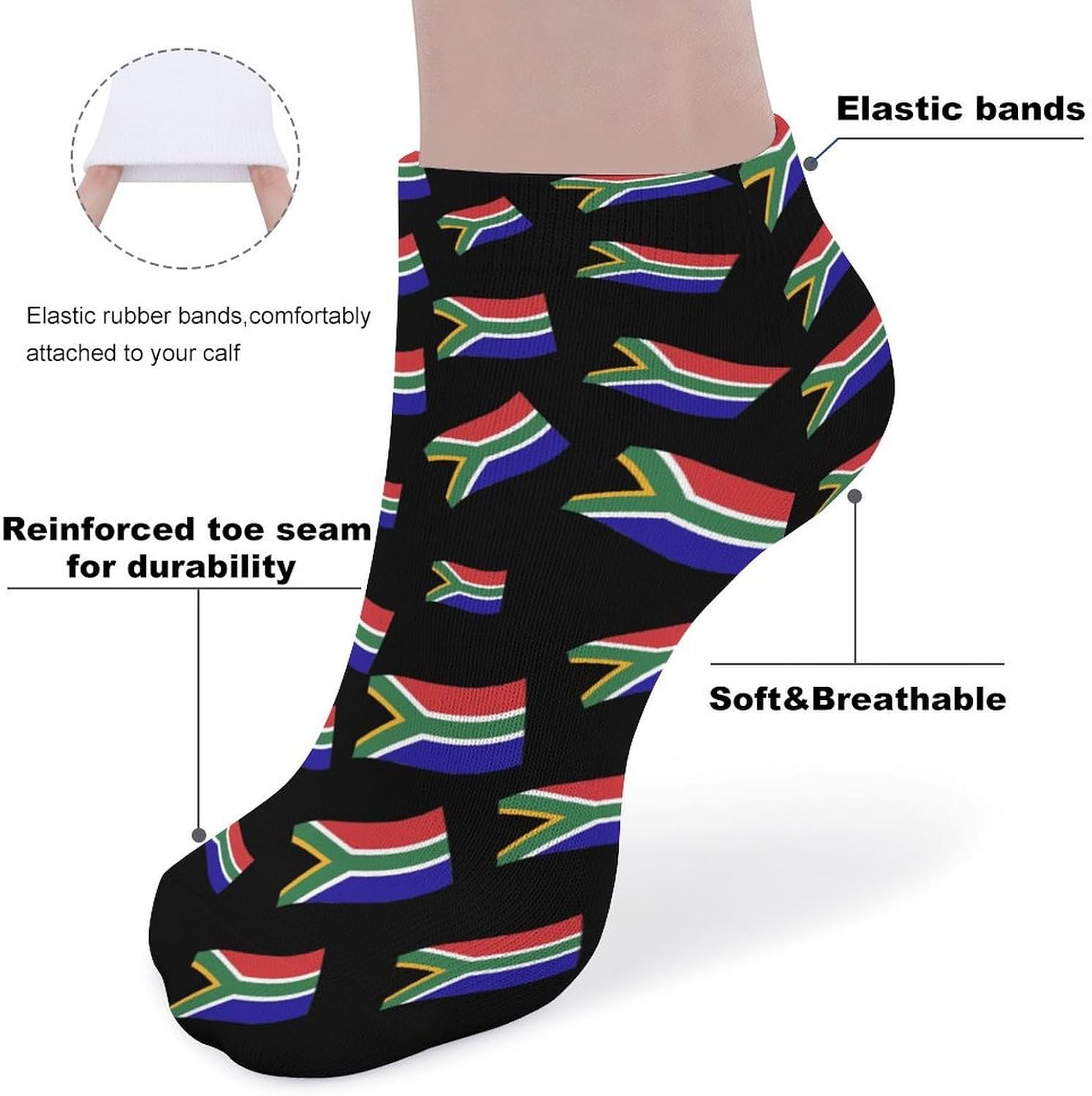 Waving South African Flag 5 Pairs Low Cut Ankle Socks Casual Liner Sock No Show Invisible Socks for Men Women