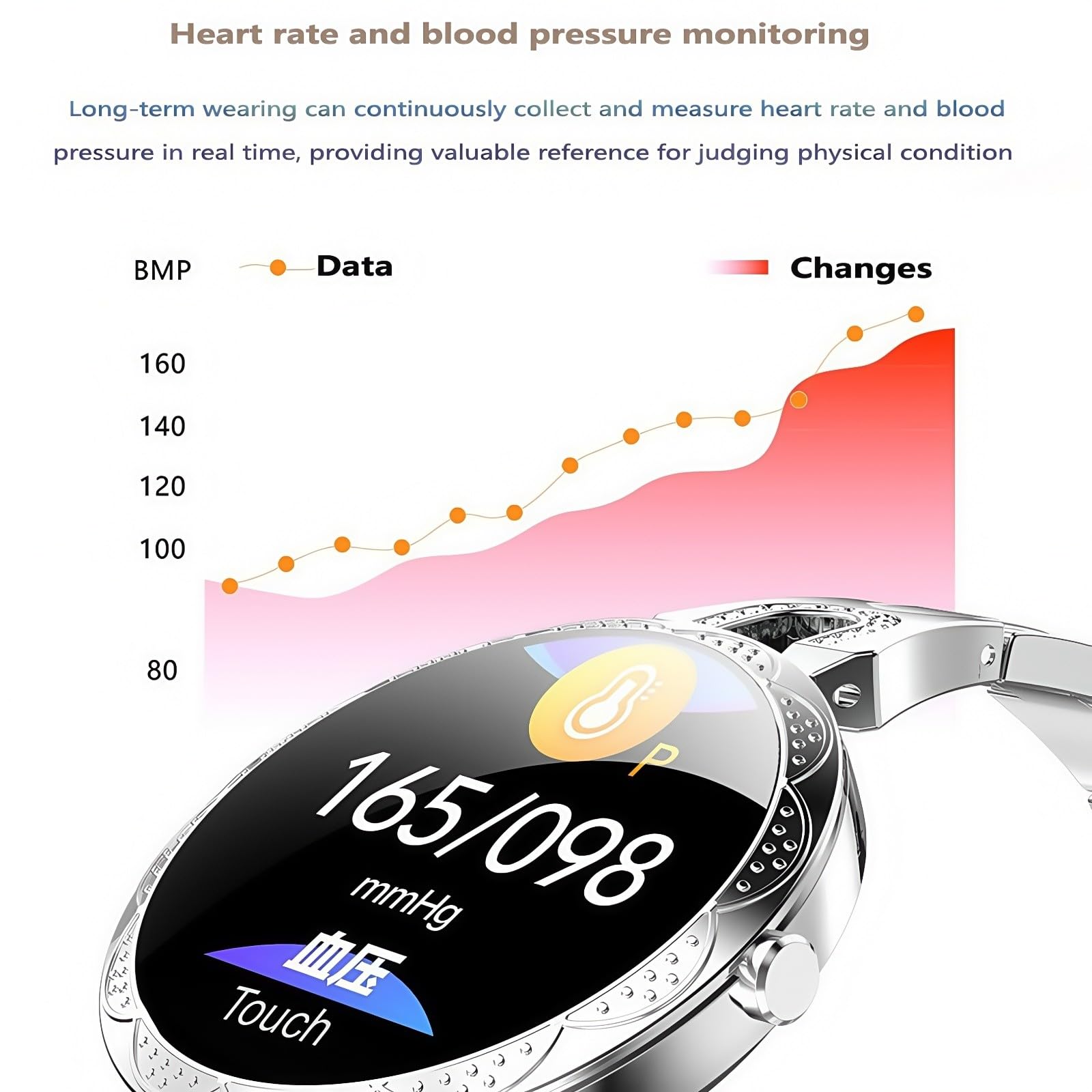 Pulsera Inteligente De Moda para Mujer, con Monitorización De Ritmo Cardíaco, Presión Arterial, Sueño Y Ciclo Fisiológico, Resistente Al Agua IP67. para Android iOS