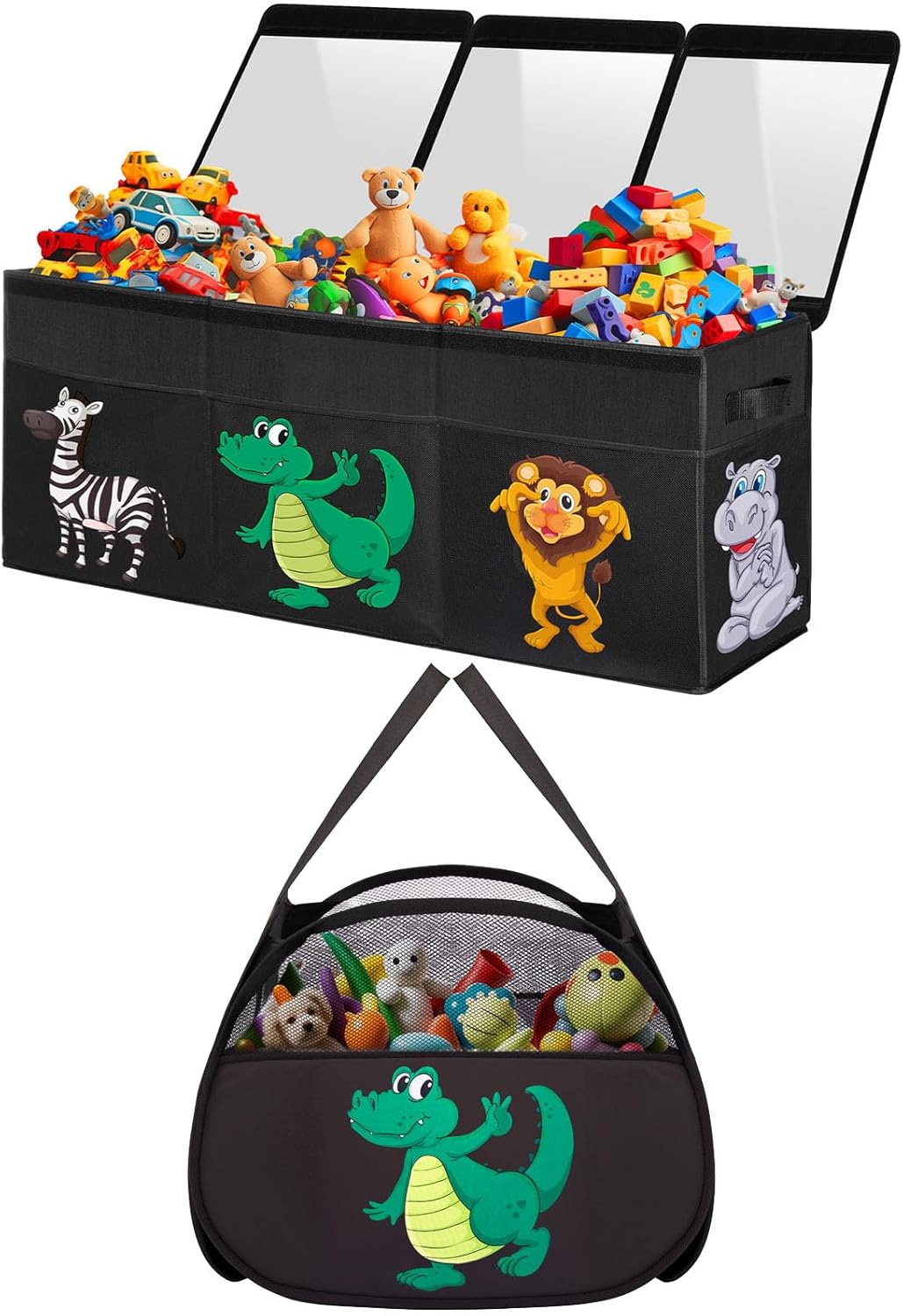 YOHOOLYO Extra Large Toy Box Collapsible Sturdy Toy Storage Organizer with Lids and 95L Collapsible Pop Up Kids Toy Box Chest with Handles