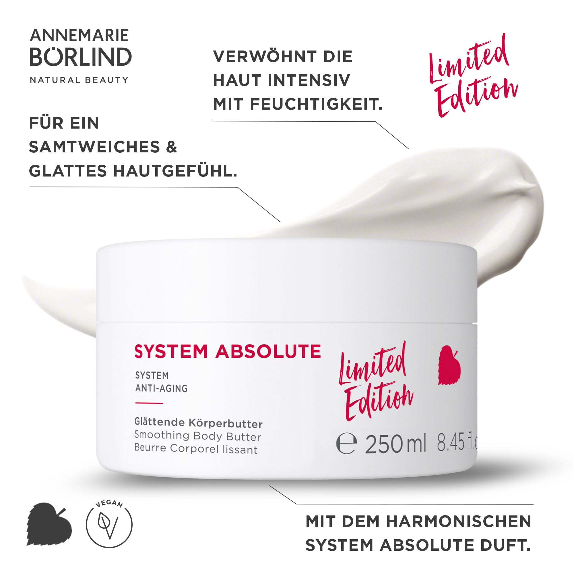 ANNEMARIE BÖRLIND SYSTEM ABSOLUT SYSTEM ANTI-AGING Glättende Körperbutter (250ml) - Samtweiches, Glattes Hautgefühl, Spendet Intensiv Feuchtigkeit, Bewahrt die Hautfeuchtigkeit, Vegan