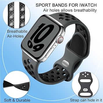 Sport Strap Compatible with Apple Watch Straps 44mm 42mm 45mm 46mm 49mm 41mm 40mm 38mm,Breathable Silicone Sport Band Replacement for iWatch Series Ultra 10/9/8/7/6/5/4/3/2/1/SE Men Women