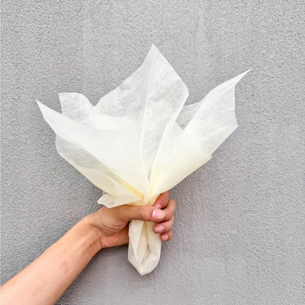Aeromeda 20 Sheets Korean of Cotton Wrapping Flower Paper Non-Woven Floral Wrapping Paper, Waterproof Pleated Withdrawable Flower Bouquet Lining Paper Flower Shop Supplies Floral Gift Packaging Paper (Light Yellow) image 3