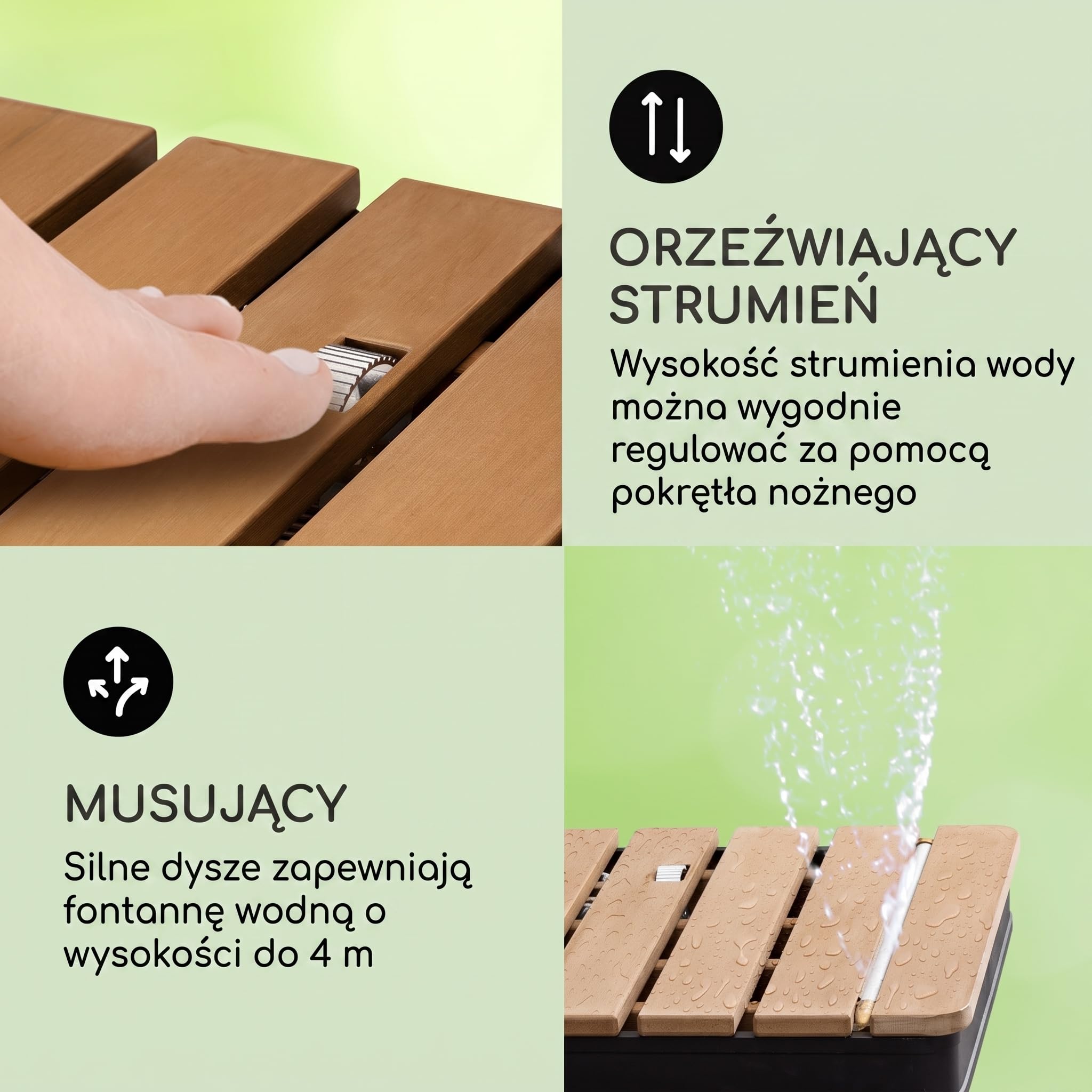 Blumfeldt Mobilny prysznic ogrodowy, Prysznic zewnętrzny, gruntowy o wysokości strumienia 4m, gruntowy w wyglądzie drewna do basenu i sauny, Wodoodporny, Odporny na mróz i UV