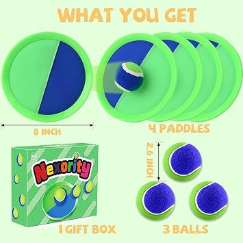 Toss and Catch Ball Set Beach Toys for Kids Outdoor Toys and Yard Games for Boys and Girls Improves Focus Great for Exercise Fun Easter Christmas Birthday Gift Idea - 8 inch (Green 2)