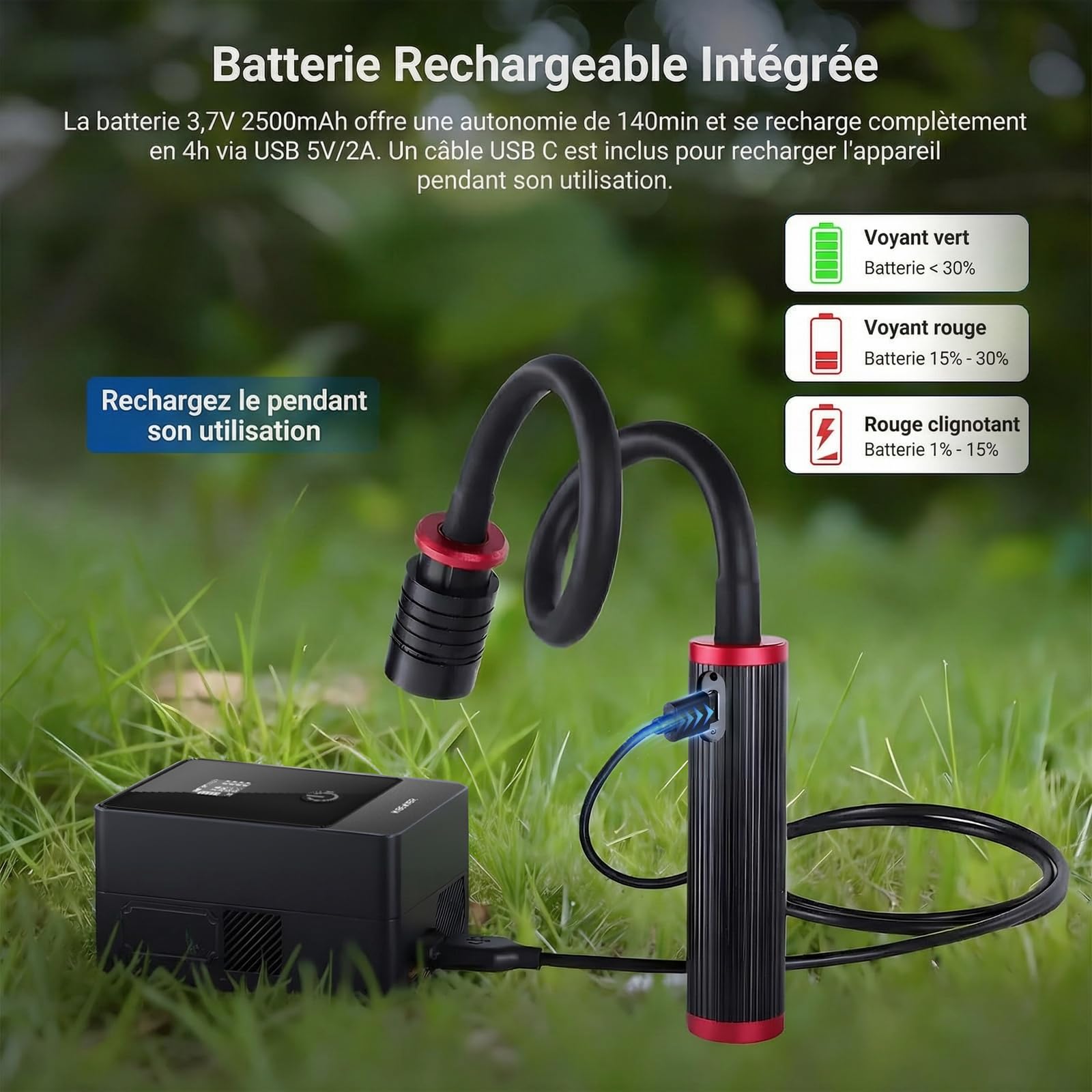 NEEWER Basics ML01 Lampe LED USB C pour la macrophotographie, 4W, IP54, Faisceau Flexible et réglable, 1700lux, IRC 95, 5 Couleurs RVB, Batterie 2500mAh, Griffe Porte-Accessoires, Pince