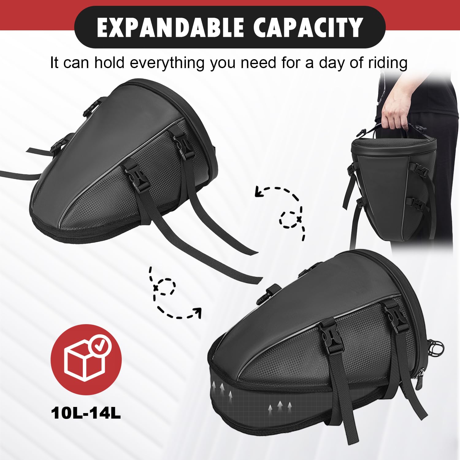 Motorrad Hecktasche, 10-14L Tankrucksack wasserdichte Tasche, Outdoor Sport Motorrad Rücksitz Leichter Werkzeug Tragetasche mit Schultergurt