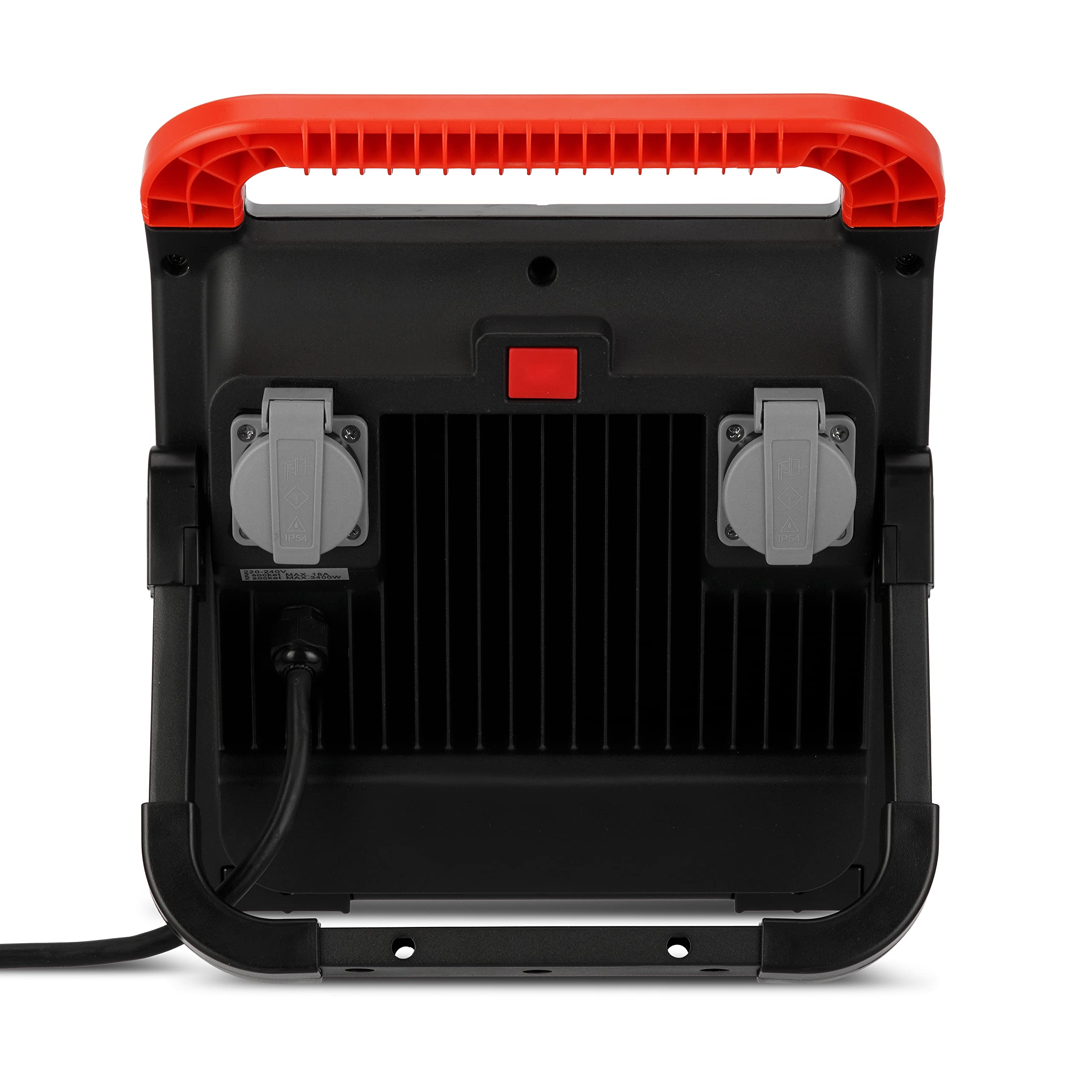 REV WORKLIGHT Baustrahler - Arbeitsleuchte mit zwei Steckdosen, 50W, 4300lm, 6500k, IP54, schwarz