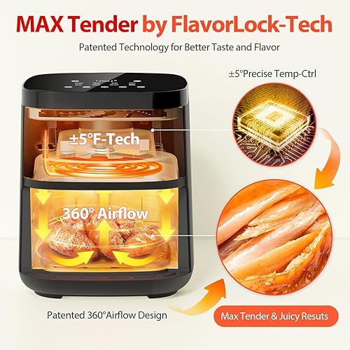 Miniatura 3 de Beelicious Freidora de aire 8 en 1, compacta, inteligente, 4 cuartos de galón, recordatorio de agitación, freidora digital de 450 F con tecnología