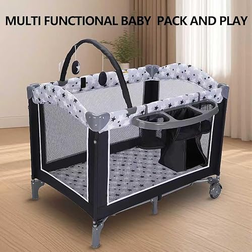 Miniatura 6 de Paquete y juego 3 en 1 con moisés y cambiador Cuna de bebé portátil para viajes, corral plegable para recién nacidos y niños pequeños, 2 ruedas de