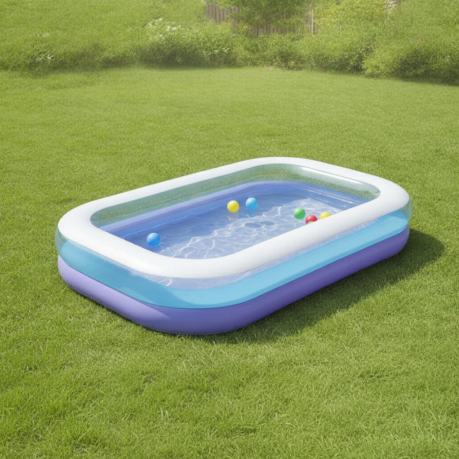 Rectangular Inflatable Swimming Pool with Two Rings Low-Height Inflatable Paddling Pool Safe Thickened for Children, Toddlers, Backyard, Garden, Lawn, Patio, 2-Ring Rectangular a-image-35