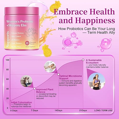 Miniatura 8 de Her Juicy - Gomitas de probióticos femeninos para mujeres, contiene olmo resbaladizo, apoya el equilibrio del pH, sabor a piña tropical, salud