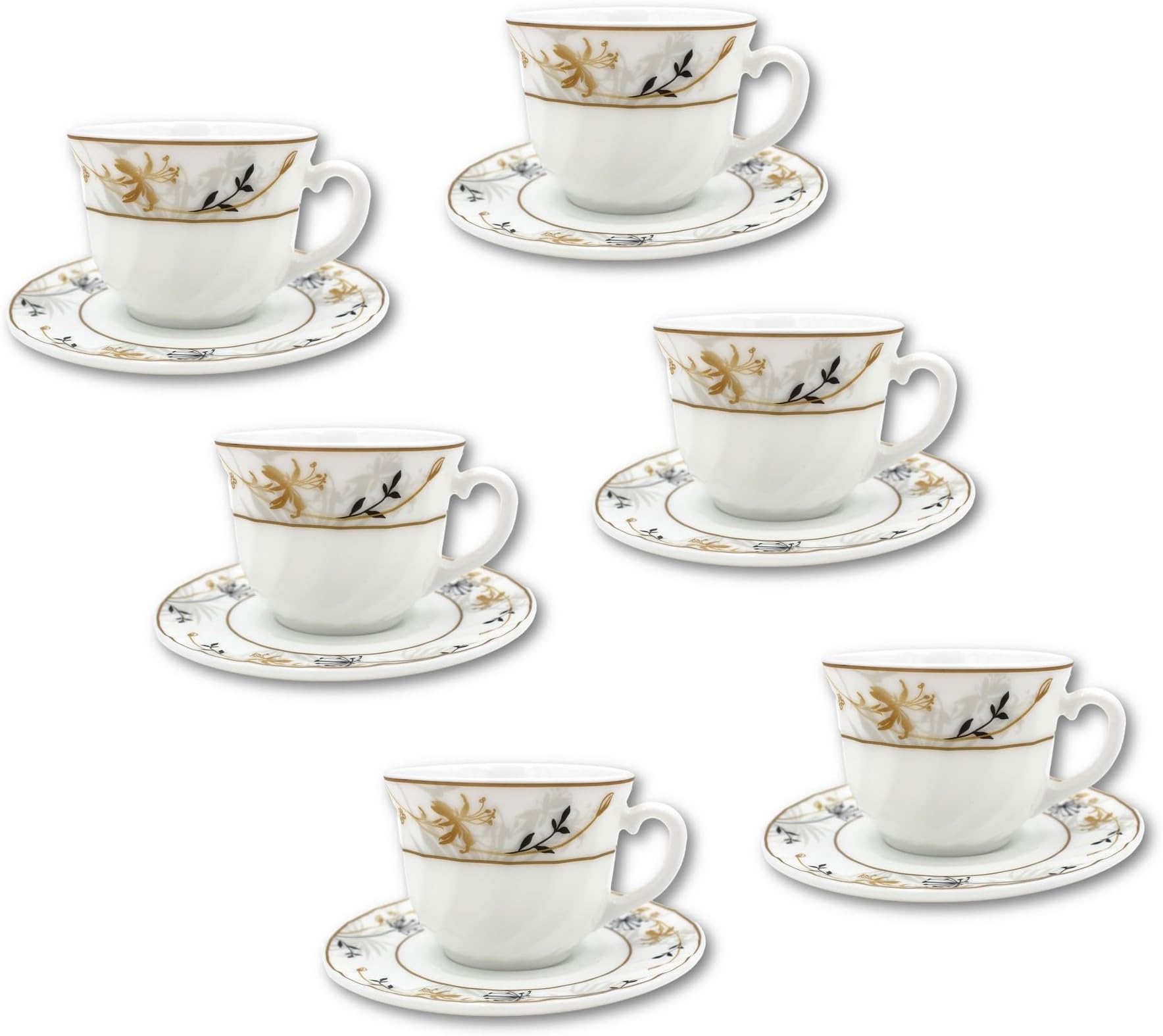 Melrich Danny Home's 6-Piece Opal ware Turkish Coffee Cup and Saucer Set Tea Service 6 x Coffee Cups with 6 x Saucers for 6 People