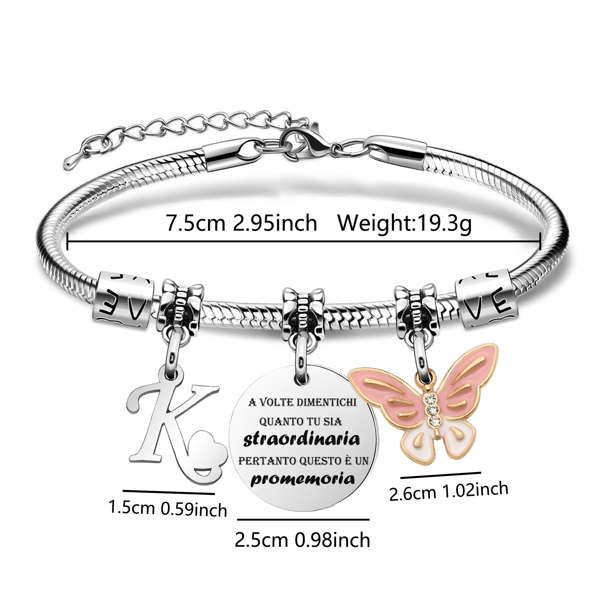 SAMORION A Volte Dimenticati quanto tu sia straordinaria pertanto questo è un promemoria-Moda Rosa Farfalla Ciondolo Lettere Iniziali Braccialetti Regalo Ispiratore Per le Donne Ragazze Nipote