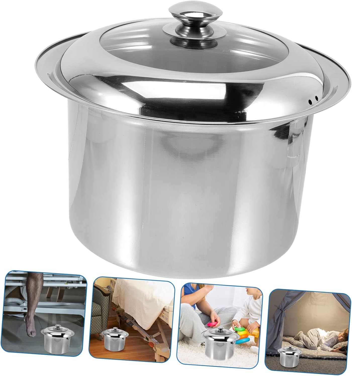 Stainless Steel Covered Bed Pan for Boys and Girls and Adults Portable Urinal Chamber Pot Night Urine Holder for Bathroom and Travel