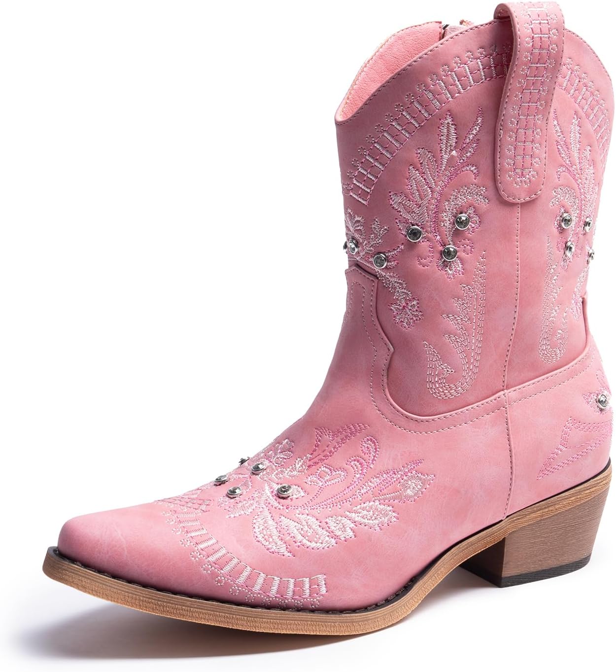 Cusolemore Cowboy Boots for Women, Cowgirl Boots with Sparkly Embroidered Rhinestones, Short Western Ankle Boots for Women with Side Zipper Pull On