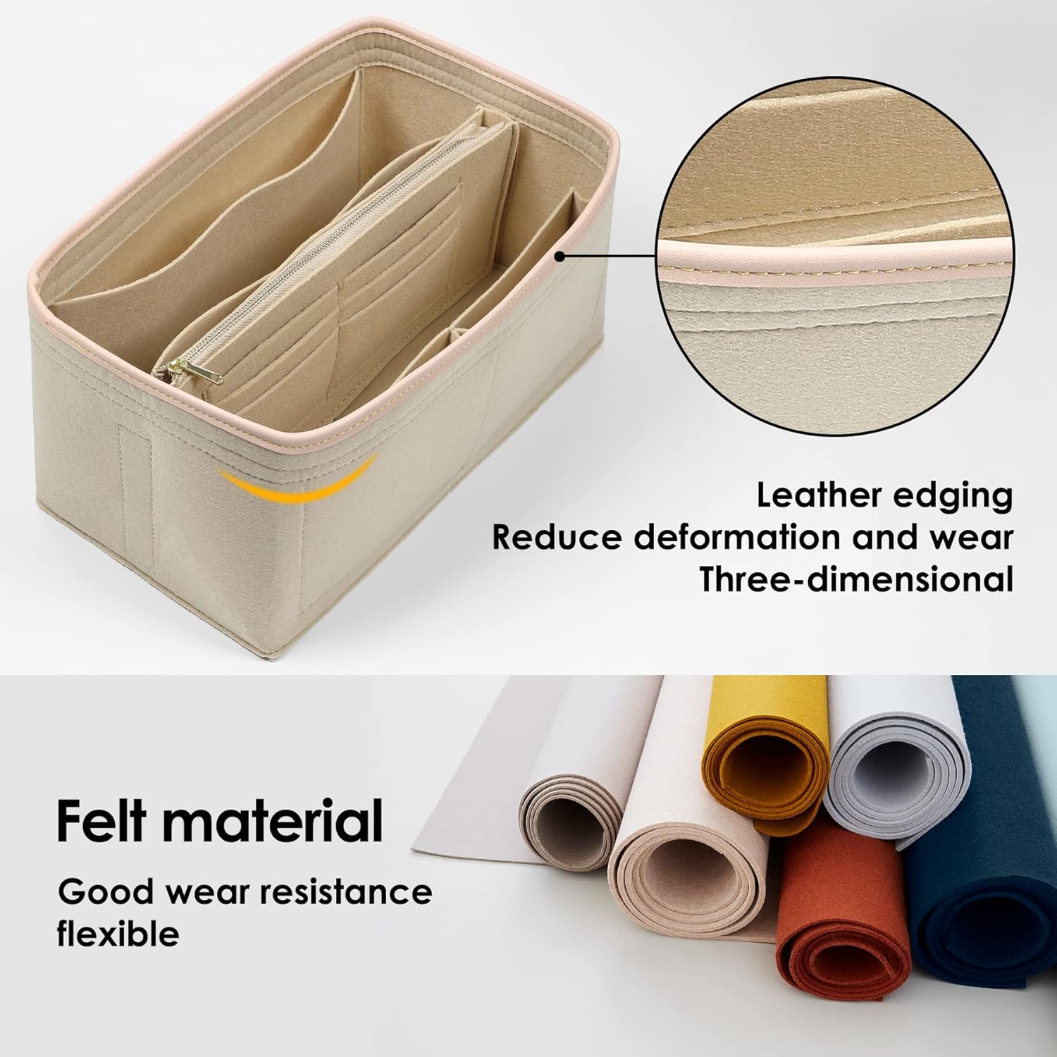 Purse Organizer Insert for Handbags, Fit Speedy 25 Neverfull Felt Tote Insert with Base Shaper Zipper Bag in Bag - Image 3
