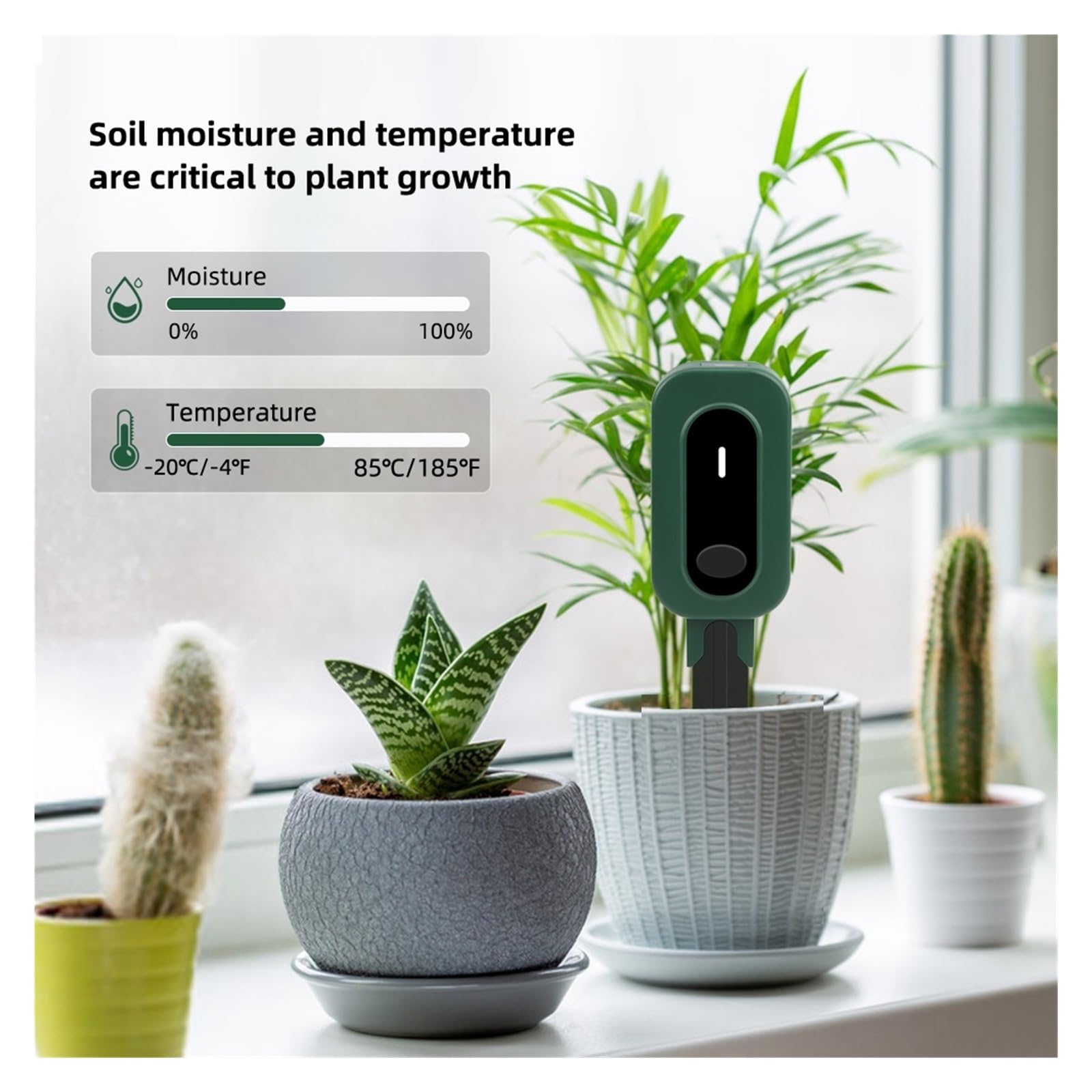 Medidor de humedad del suelo, Medidor de suelo, luz solar, temperatura y humedad, sensor de suelo inteligente, monitor inalámbrico for plantar y jardinería. Para jardinería y agricultura