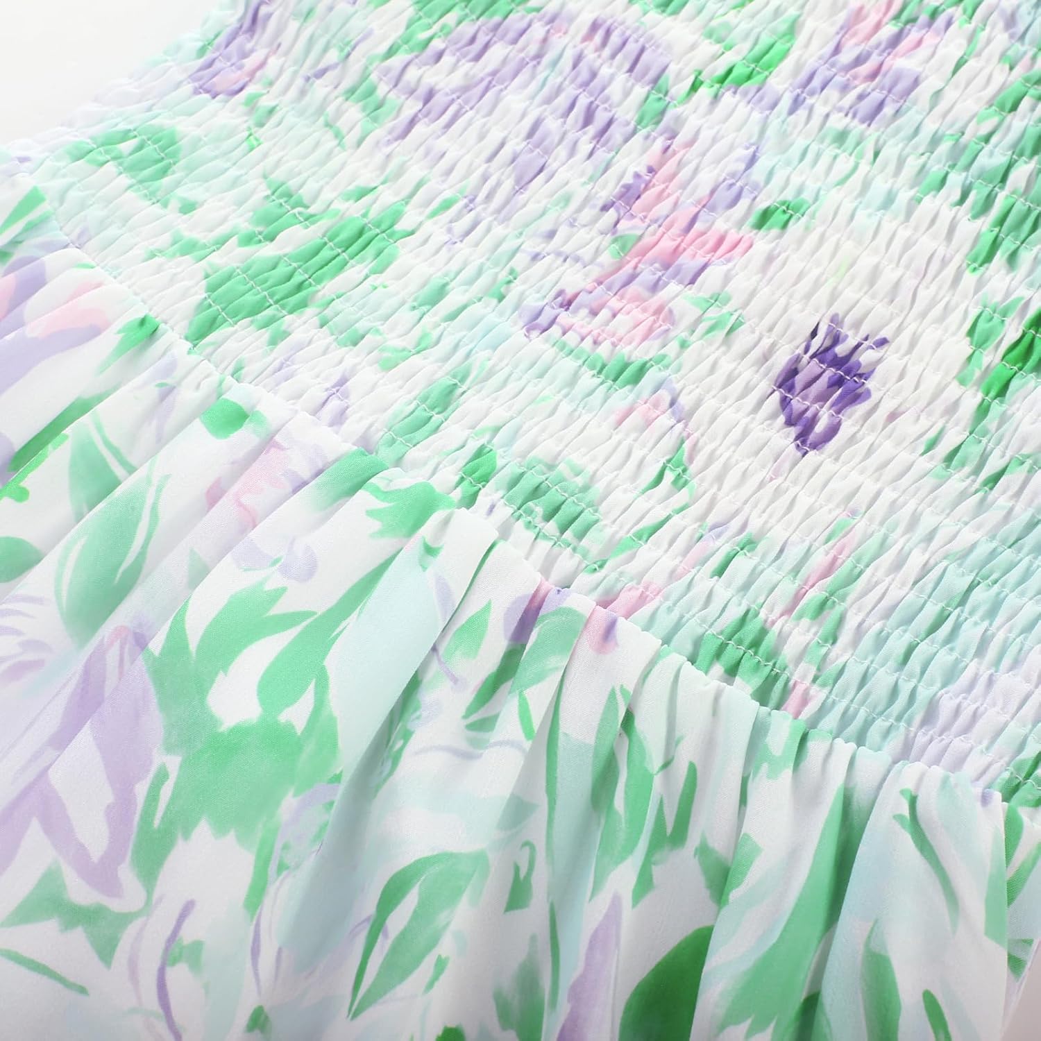 GRACE KARIN Girls Flutter Sleeve Floral Dresses Girl Long Midi Spring Dress Kids Smocked Flare Summer Dress 6-16Y - Image 4