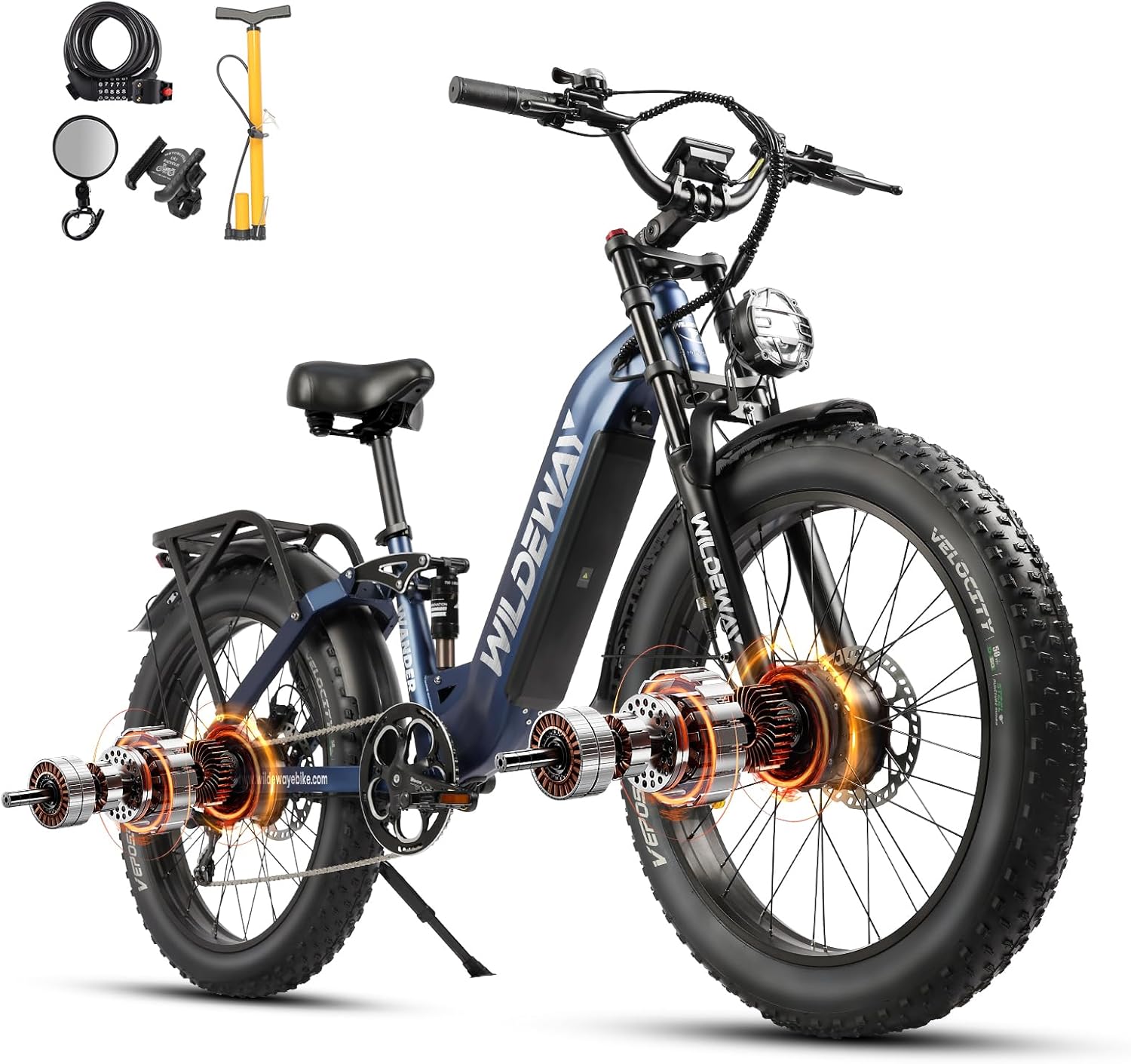 Wildeway 2600W Dual Motor Electric Bike for Adults 48V 30AH Removable Battery 32MPH 26" Terrain Fat Tire 80 Miles Long Rang Mountain Bike Full Suspension with Hydraulic Disc Brake Bicycle