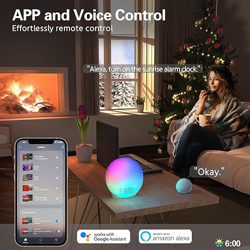 Vista 17 de MOMILLA Reloj despertador Sunrise con estación de carga inalámbrica, altavoz Bluetooth, máquina de sonido de ruido blanco, lámpara de mesa con luces