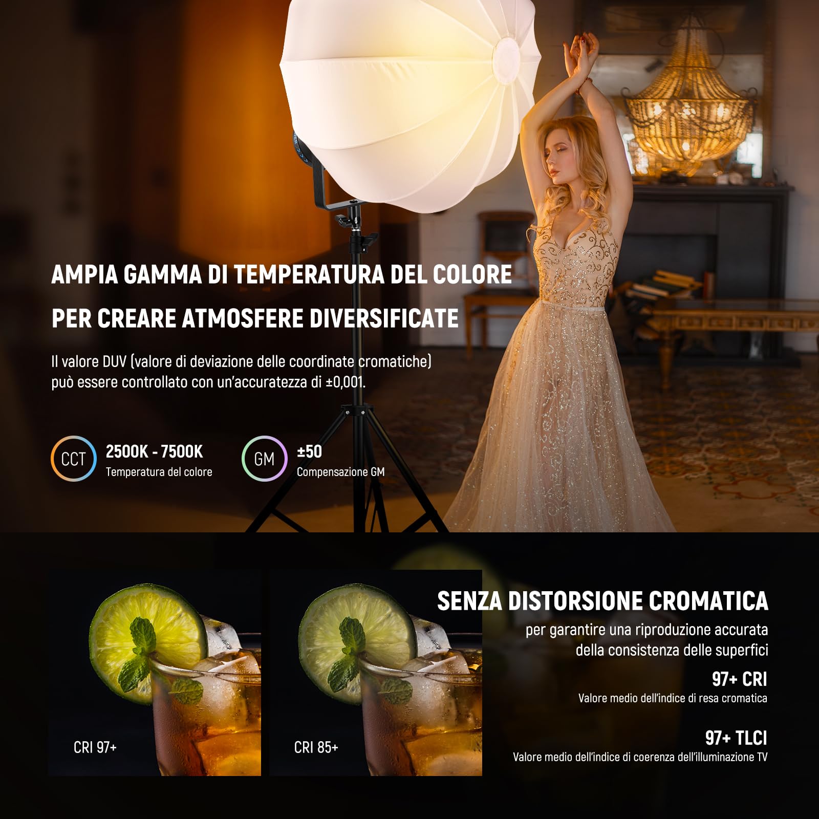 NEEWER CB 300C Luce Video LED RGB 300W+Riflettore, Controllo APP/2.4G, 17 Scene, 29600Lux/1m 2500-7500K CRI97+/TLCI97+, Spettro Completo, Illuminazione COB Continua Bowens Regolabile per Video Studio