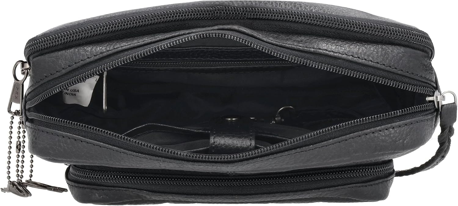 Laney Buffalo Leather Waist Pack Organizer by Lady Conceal with Locking Zippers (Black)