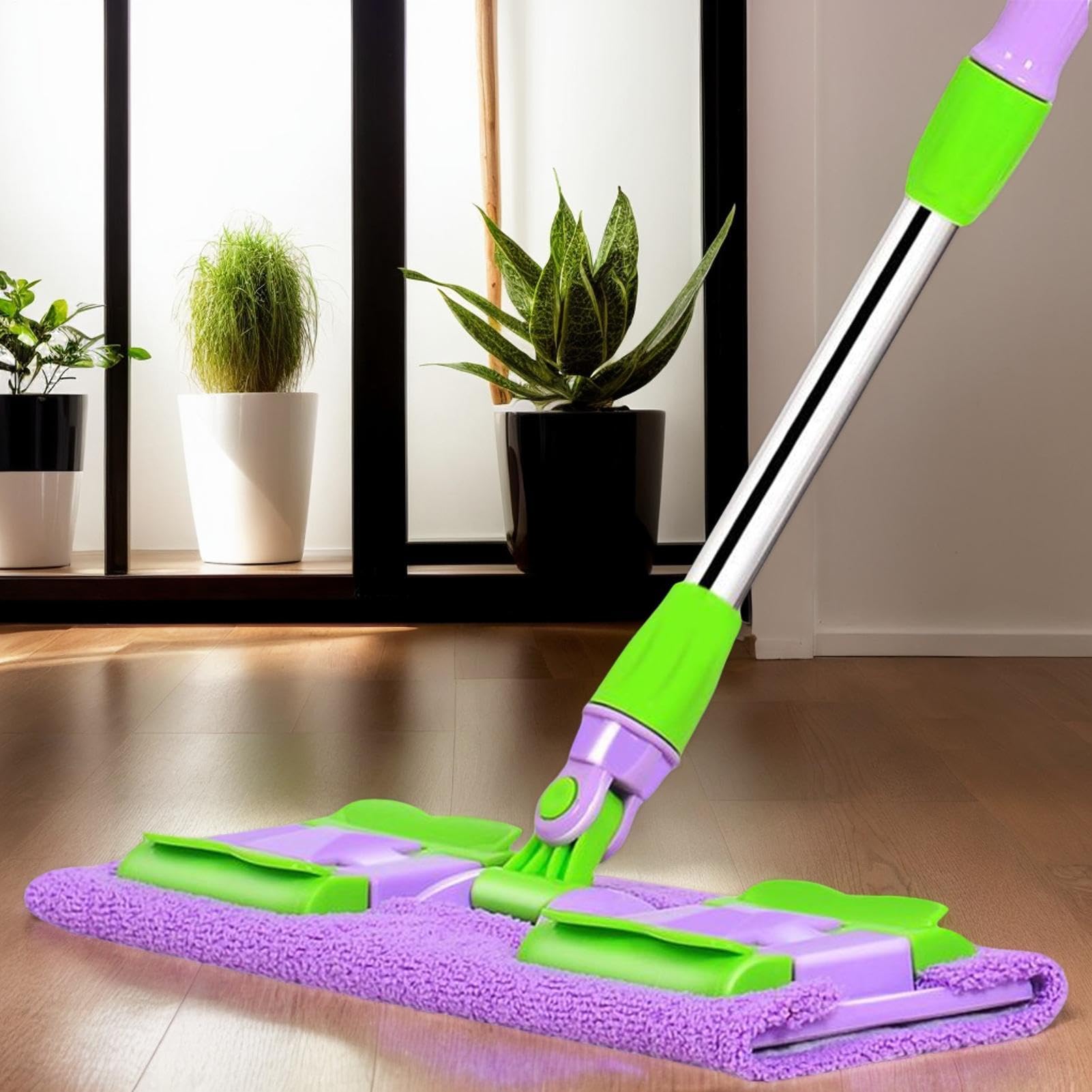 Mopa Para Polvo En Pisos De Madera Mango Telescópico Giratorio 360 Grados | Mopa para seco y húmedo con 4 almohadillas lavables Raspador Incluido, Limpiador Para Suelos De Co