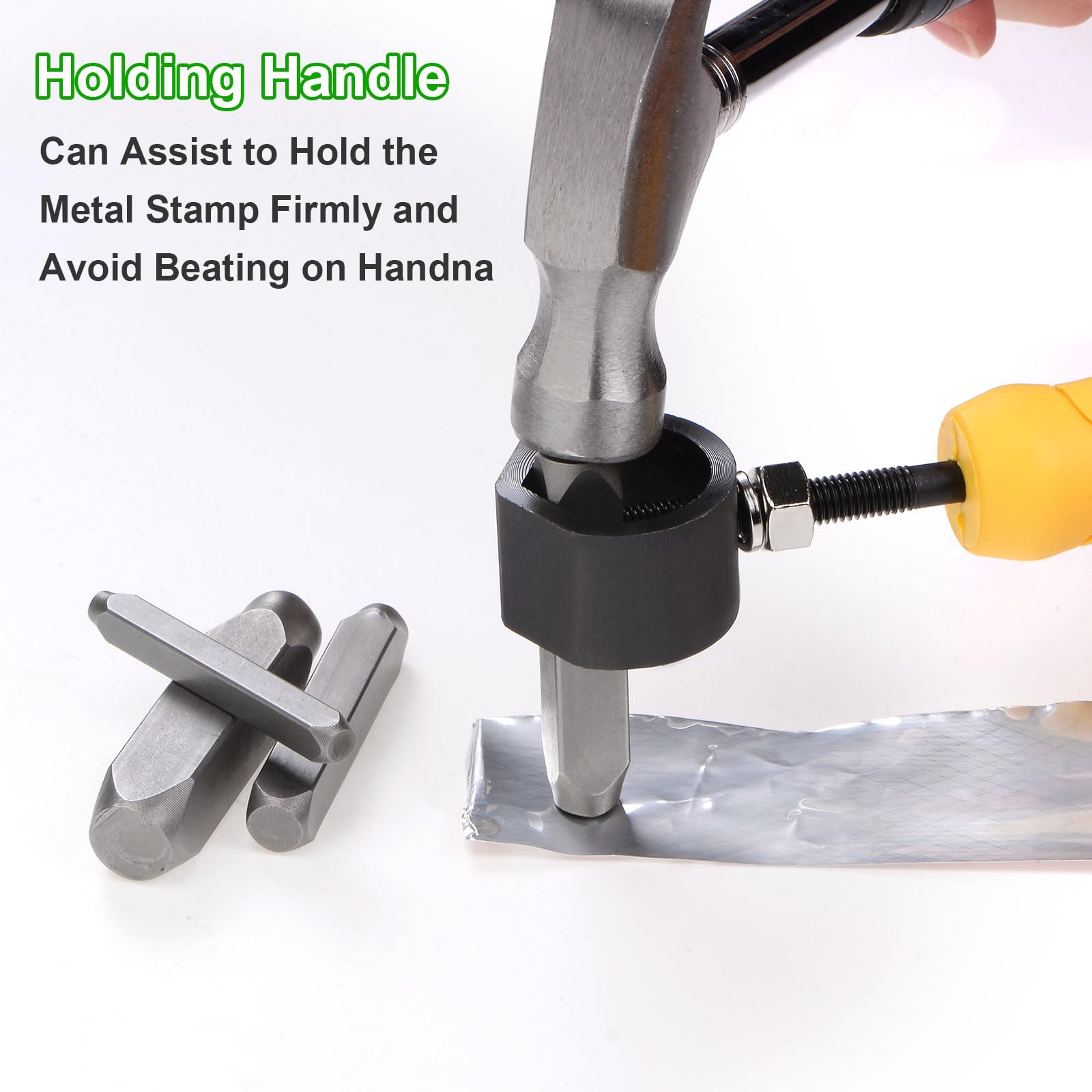 QUARKZMAN 36pz Metallo Stampaggio Kit 25/64" (10mm) (AZ, 0-8,"&" Simbolo) Acciaio Lettera Pugno Premere Utensile con Supporto per Stampa su Metallo, Plastica, Legno, Pelle, Argento