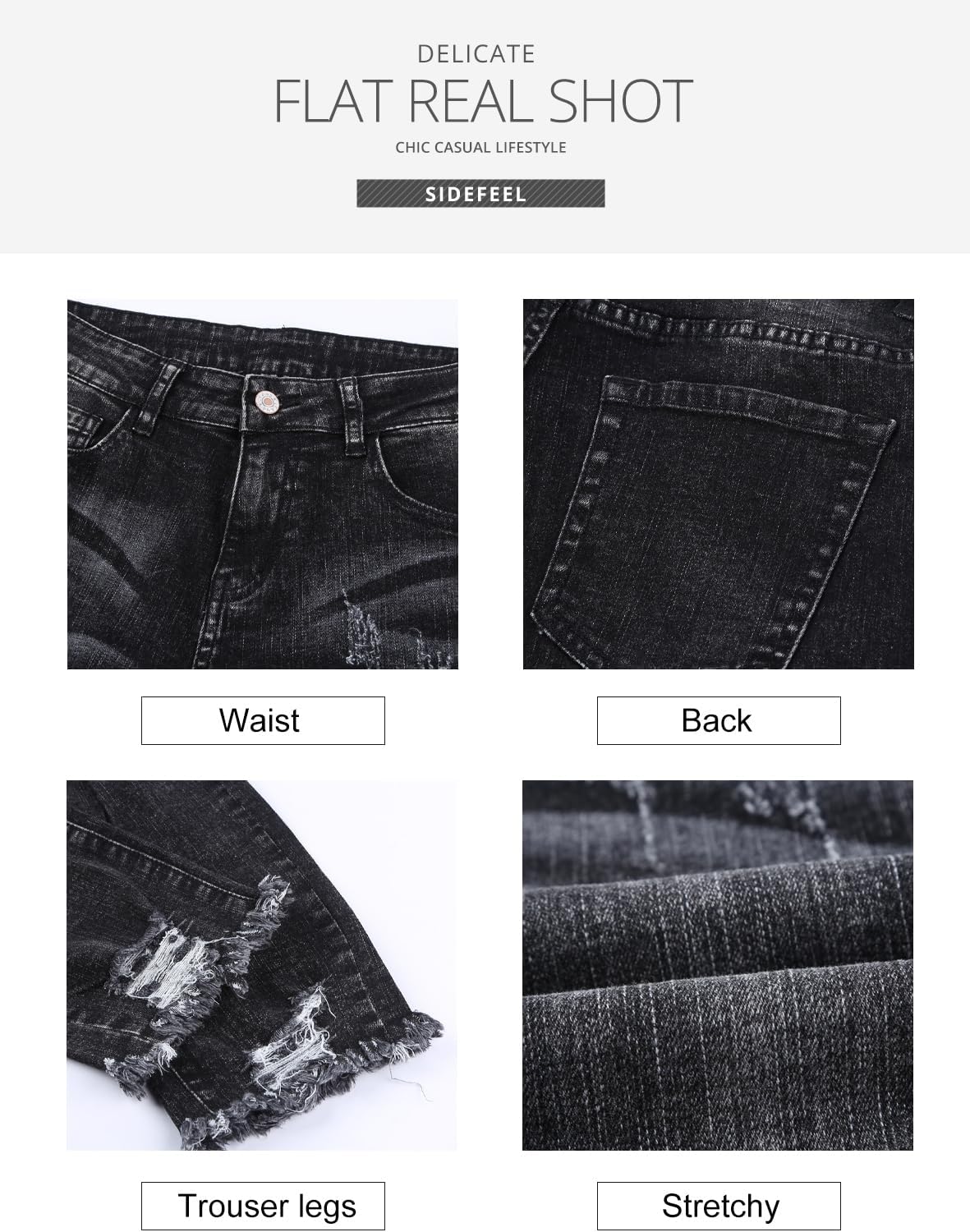 Sidefeel Women's Boyfriend Jeans Stretchy Ripped Distressed Zimbaplatinum Denim Pants Size 4-18 - Image 4