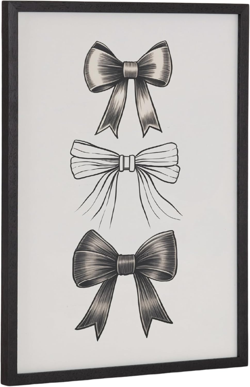 Kate and Laurel Coquette Preppy Retro Girly Black Bows Framed Wall Art by The Creative Bunch Studio; 12x16 Black; Cute Hair Bow Art for Wall