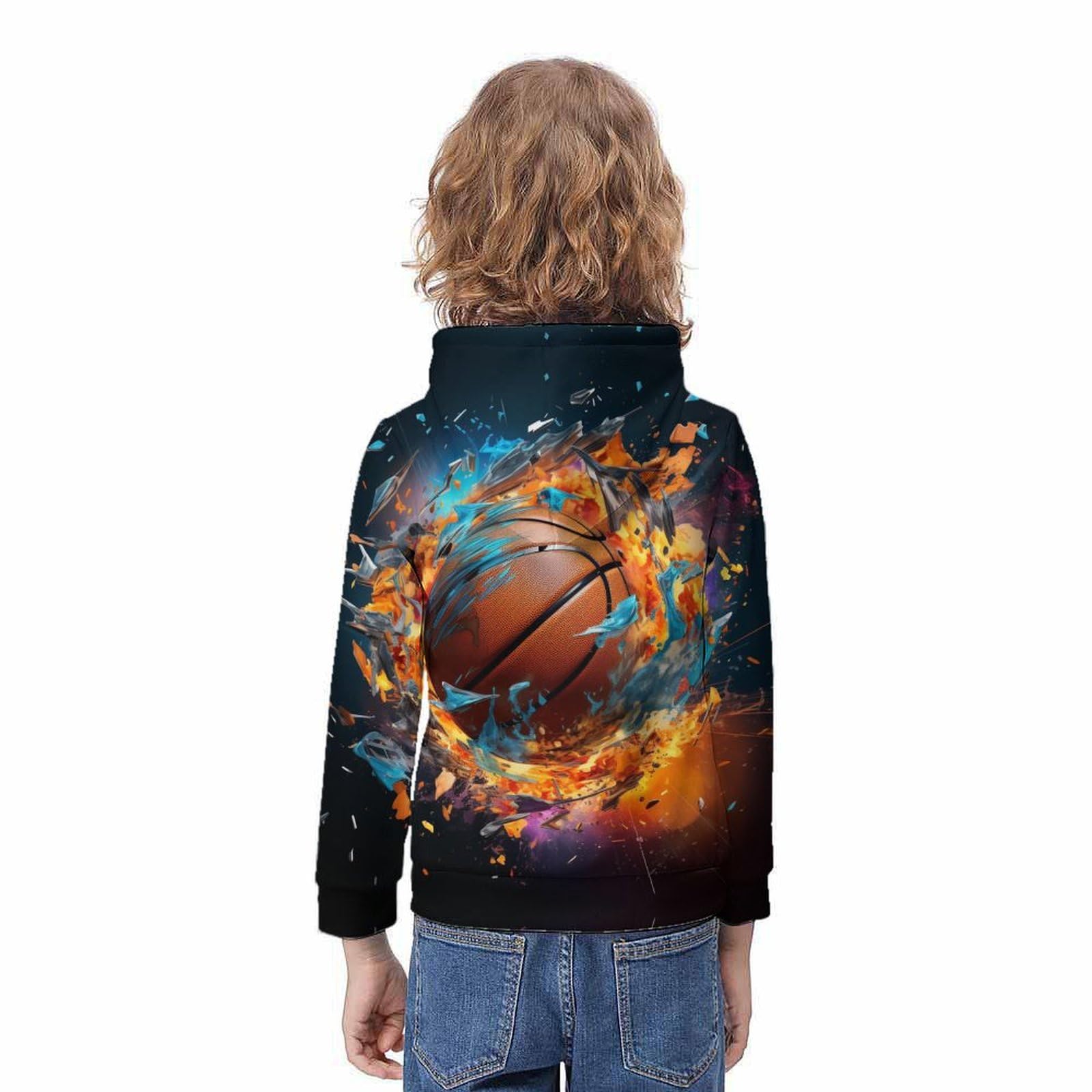 Baloncesto Sudaderas con Capucha para Niño Y Niña 3D Hoodie Impresión Sueltos Jerséis Sudadera Ligera Sudadera con Cordón Y Bolsillos 6-15 Años