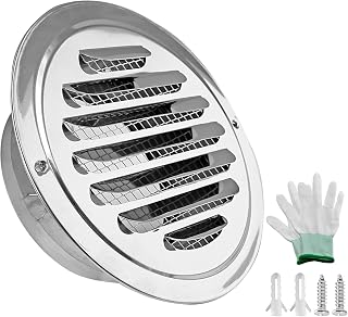 Kyuionty 4 Inch Round Soffit Air Vent Built-in Screen Mesh, Stainless Steel Louver Grille Cover Air Vent with Gloves for Home Bathroom Office