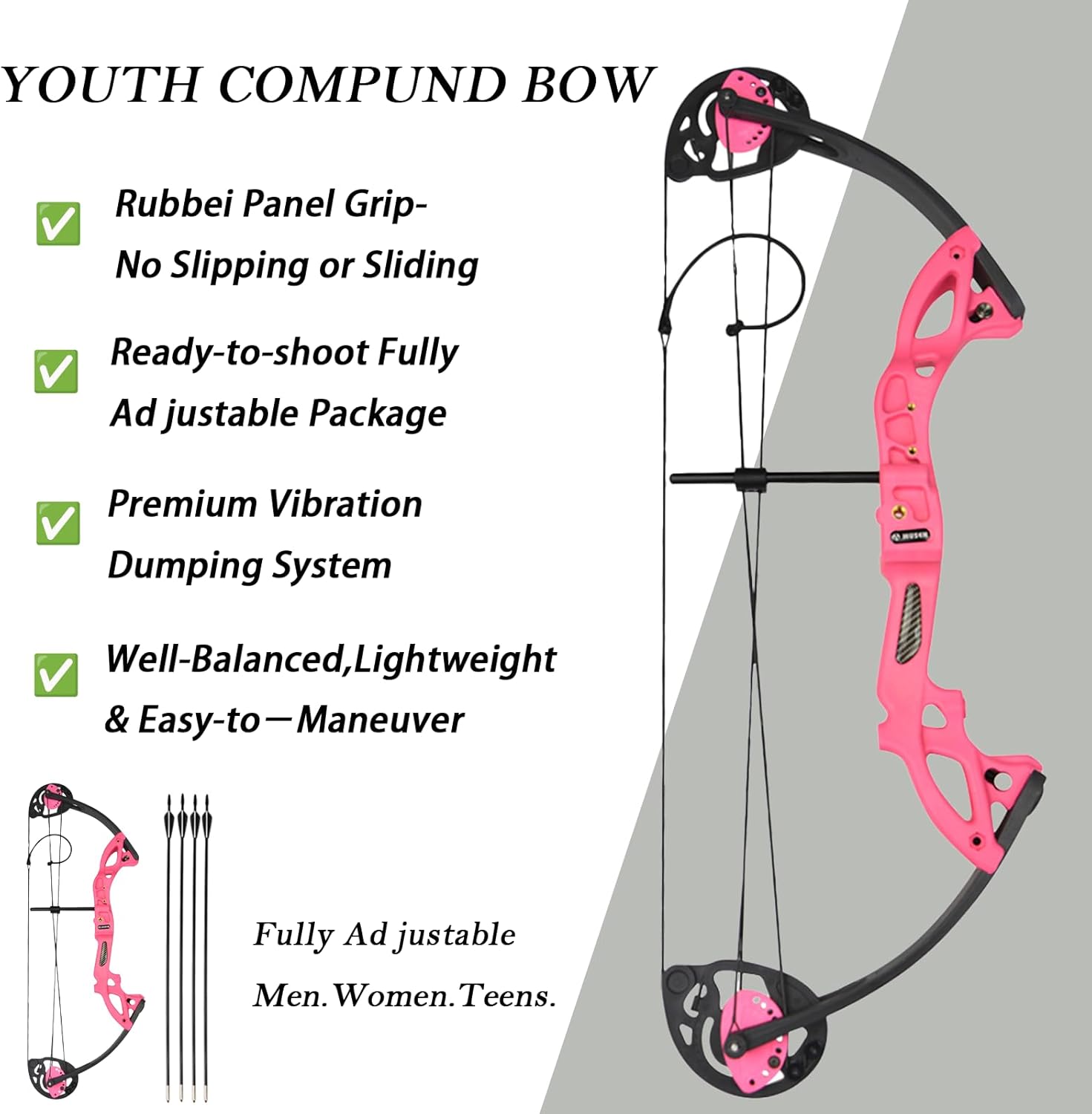 Youth Compound Bow Set,Draw Weight 15-29lbs,Draw Length 19-28in,Includes 4 Arrows,Arm Guard,Arrow Stand and Quiver,Single Pin Sight & Target Paper,Archery Training