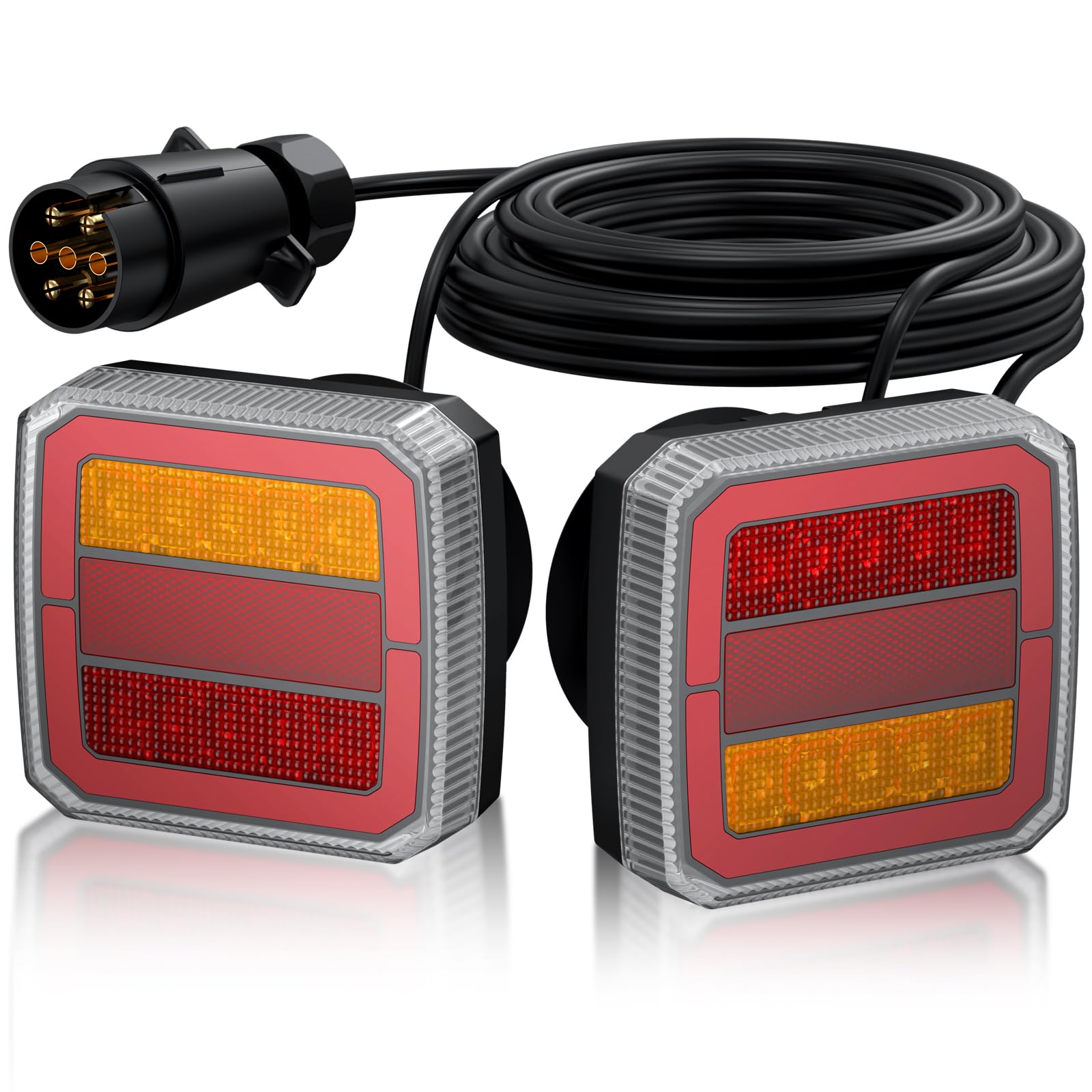 PROZOR Kit Feux Arrière Remorque LED Magnétiques 40 LEDs 12V-30V Universel Câbles 7,35m+2,4m Double Fixation Magnétique ET Vissée Homologués E-mark IP65 Étanche Prise 7 Broches