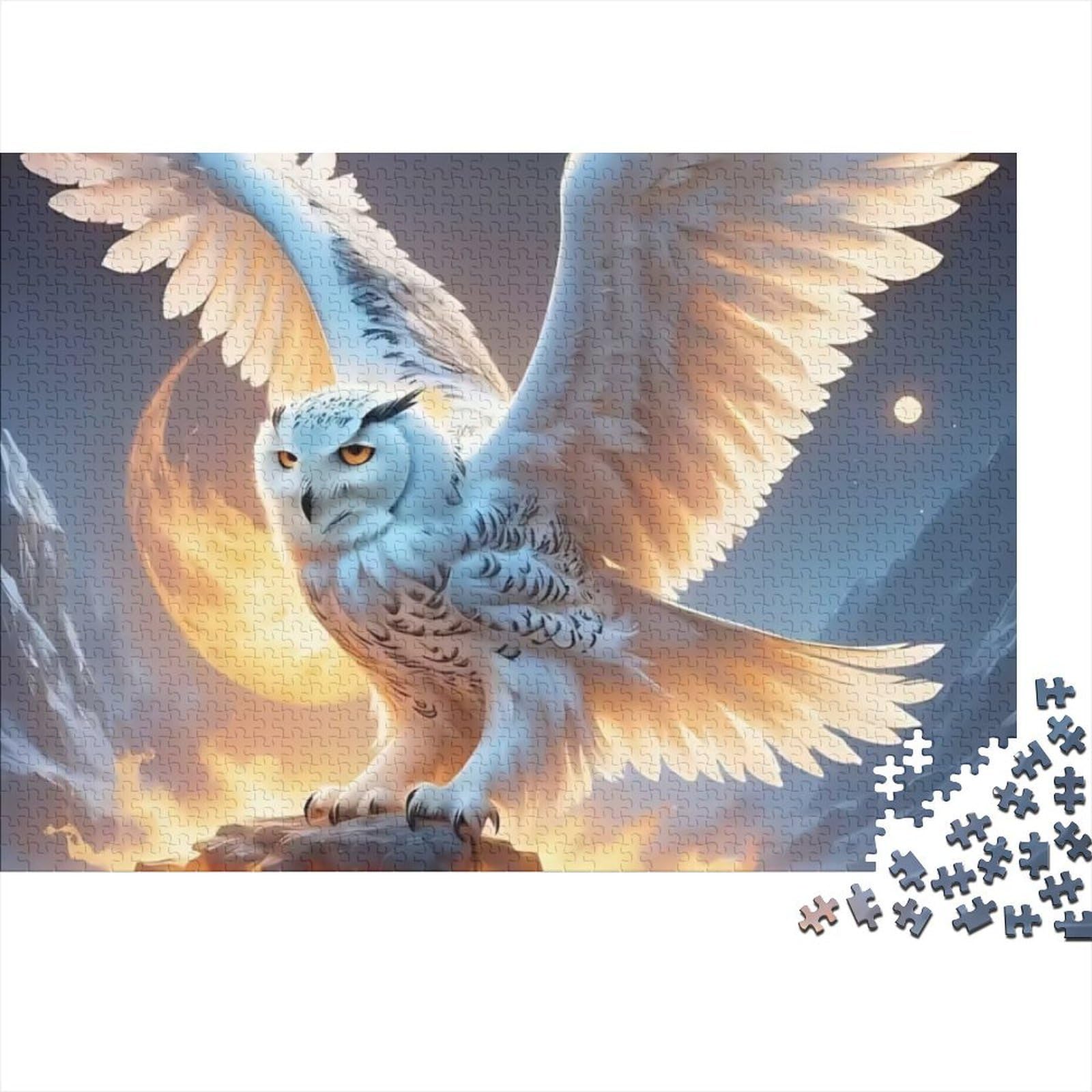 White Owl 1000 Piece Jigsaw Puzzle for Adults Paper Puzzle Night Mountain Scene Relaxation Focus Family Fun Home Decoration Gift 38x26cm/1000pcs