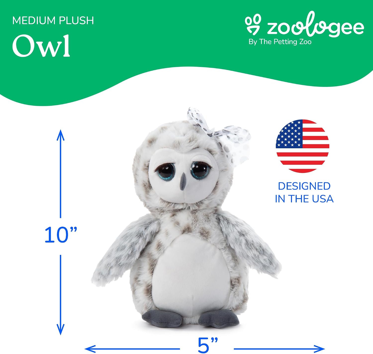 The Petting Zoo Owl Stuffed Animal Plushie, Lash’z Animals, Owl Plush Toy 10 inches