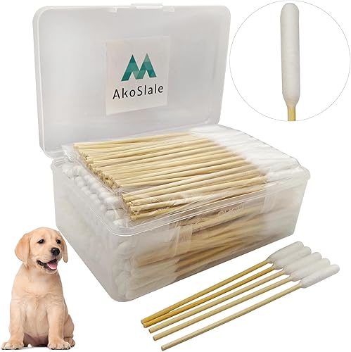 Hisopos para orejas de perro, 200 unidades, hisopos de algodón de bambú de 6 pulgadas de largo con cabezales absorbentes grandes sin pelusa para