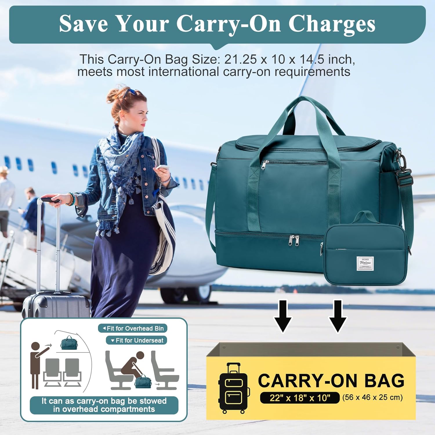 Extra Large Travel Duffle Bag,Carry on Overnight Weekend Bag with Shoes Compartment,Weekender Bags for Women for Travel Business Trips Sport Hospital - Image 2