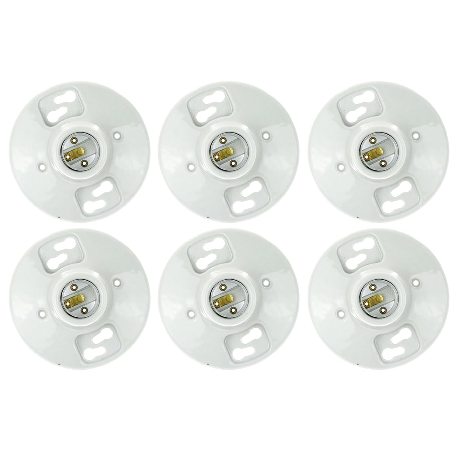 Sunlite 40880-SU Porcelain Lamp Holder, Medium Base (E26), for Installation on 3.25” and 4” Junction Boxes, 660 Watts Max, for Closets, Storage Areas, Attics, Basements, Garages, UL Listed, 6-Pack