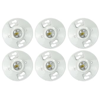 Sunlite 40880-SU Porcelain Lamp Holder, Medium Base E26, for Installation on 3.25 and 4 Junction Boxes, 660 Watts Max, for Closets, Storage Areas, Attics, Basements, Garages, UL Listed, 6-Pack