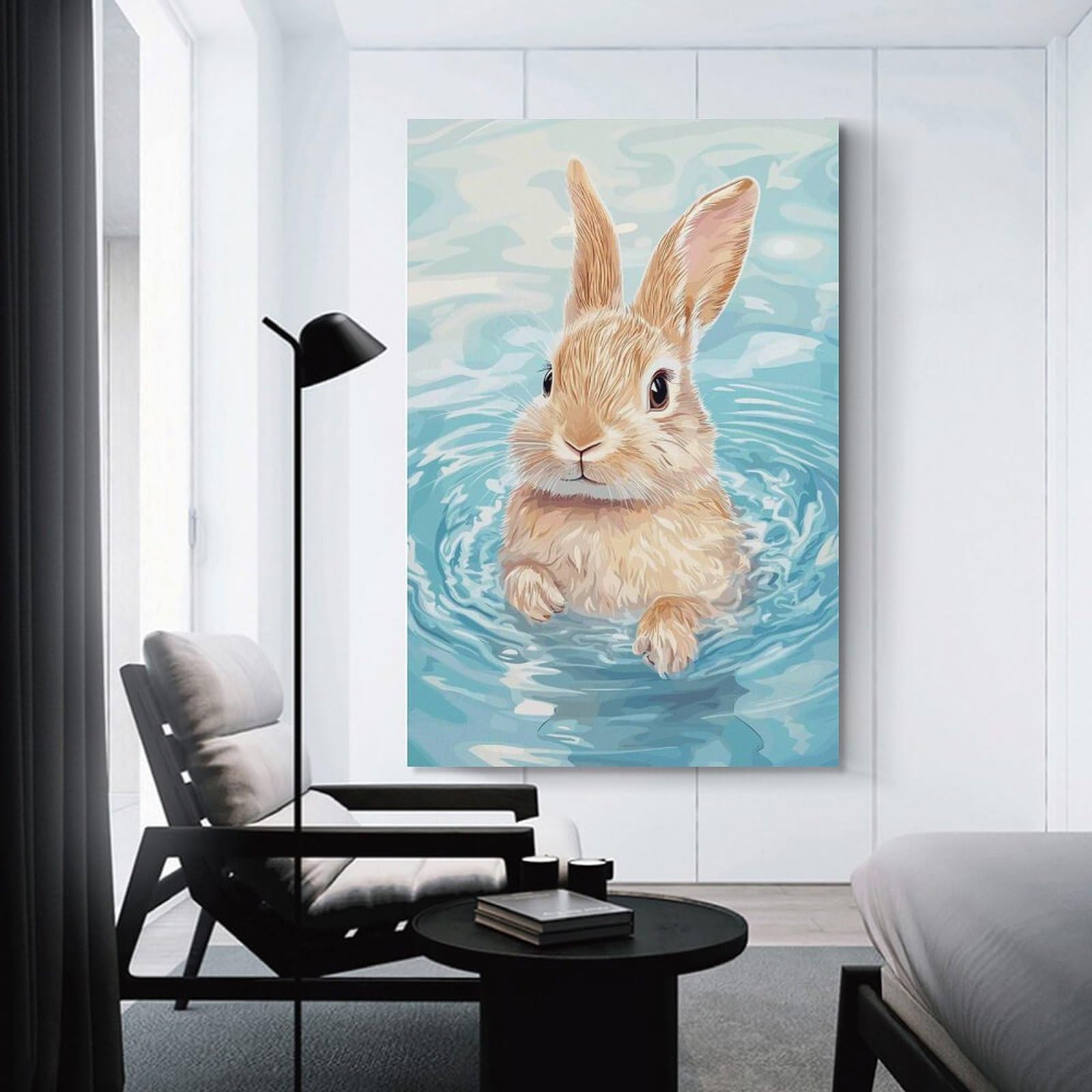 Junmoney Rabbit in Water Wall Art Print, 24x36inch(60x90cm), for Entryway, Lounge Links Or Small Walls, Decorative Canvas Styling for Entry Areas