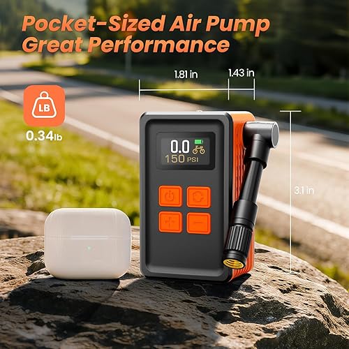 Miniatura 3 de Mini bomba de bicicleta con manómetro, bomba eléctrica de bicicleta máxima de 150 PSI con válvula Presta y Schrader, 4 veces más rápida, parada