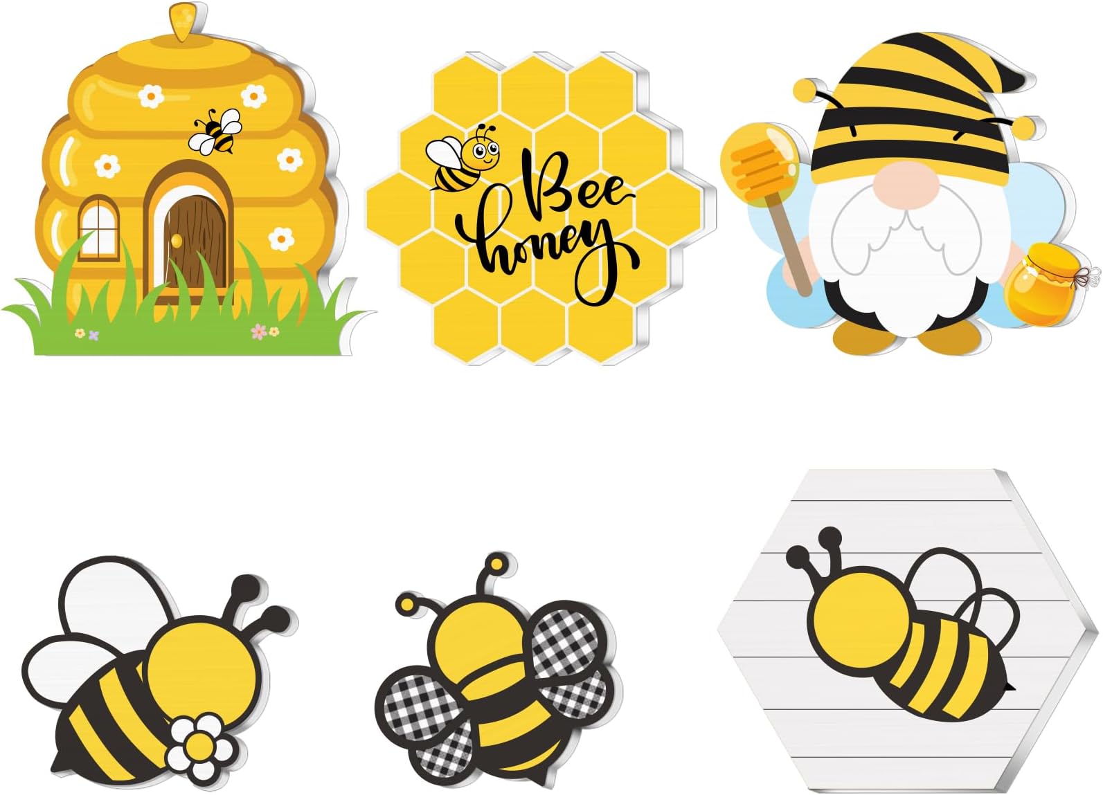 6 Pcs Honey Bee Wooden Signs, Farmhouse Bumble Bee Tiered Tray Sign Rustic Bee Hive Wooden Table Centerpiece Sign for Home Party Decor