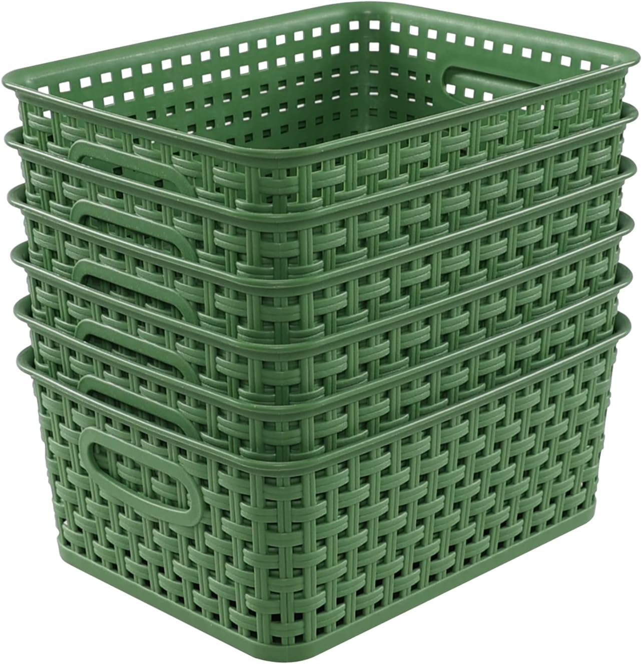 Mayish Plastic Weave Basket, Plastic Woven Cupboard Storage Baskets, 6 Packs