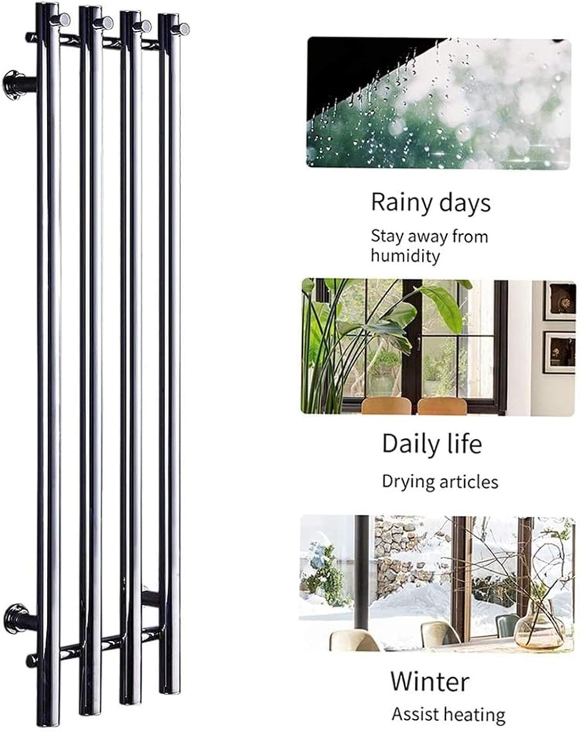 Bathroom Wall Heater Electric Heated Towel Rail, Wall Mounted 304 Stainless Steel 4 Bars Vertical Heated Towel Warmer Rail Robe Holder Rack Bathroom Accessories 90W (37.4 X 10.1 X 4.2 Inch),Plugin