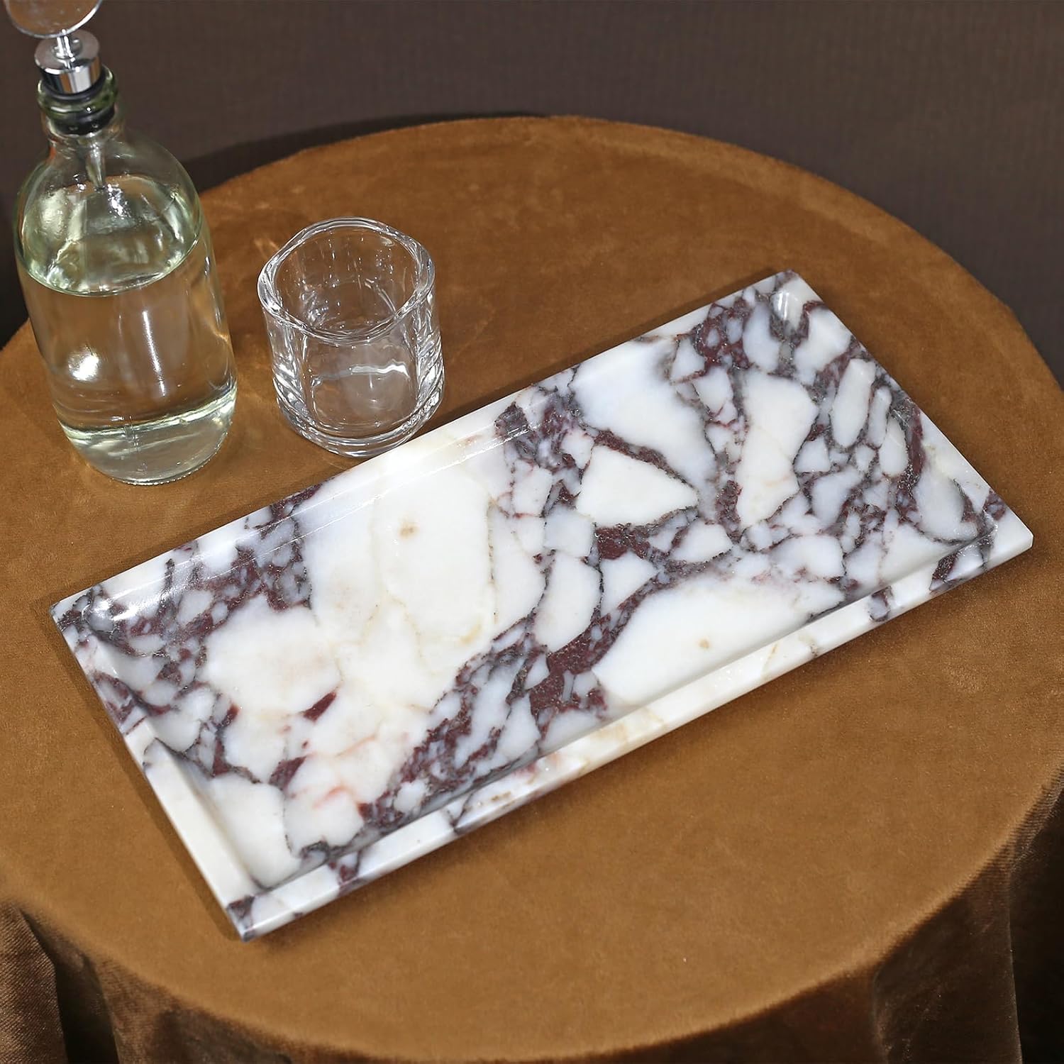 Natural Marble Tray, Coffee Table, Food, Fruit, Paper Cup, Cake Display, Coffee bar, Family Gatherings, Seasonal Holiday Decoration Tray(Viola-rectangle-11 x5 x0.7) - Image 7